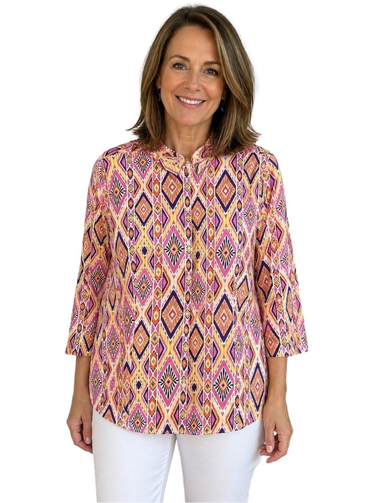Chico's Tops - Chico’s Ikat Linen Button Back 3/4 Sleeve Top Size Large